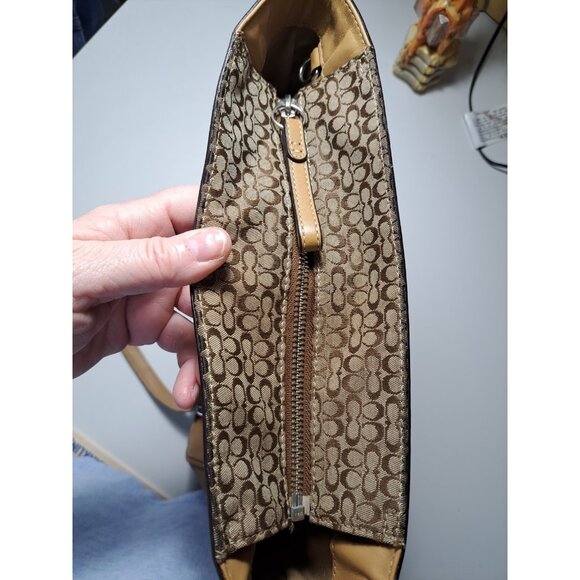 Coach F11526 Khaki Signature C Jacquard Tan Leather Straps Handbag 10.5x9.5x4 - Picture 8 of 13